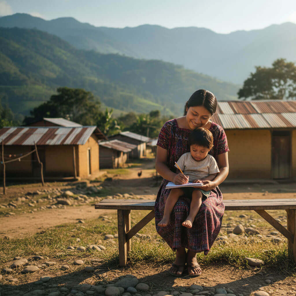 Mother and child learning together